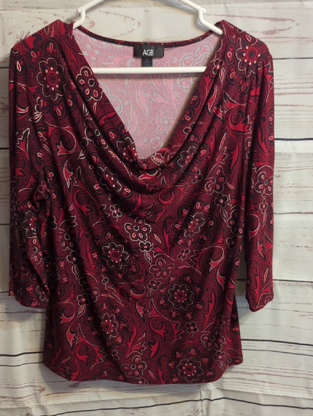 AGB Red Paisley Cowl-Neck Blouse